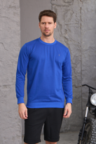 Erkek Hafif Yuvarlak Yaka Rahat Sweatshirt SAKS MAVİ