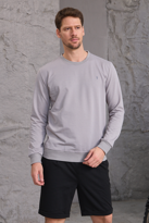 Erkek Hafif Yuvarlak Yaka Rahat Sweatshirt GRİ