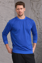 Erkek Hafif Yuvarlak Yaka Rahat Sweatshirt SAKS MAVİ