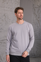Erkek Hafif Yuvarlak Yaka Rahat Sweatshirt GRİ