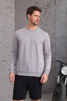 Erkek Hafif Yuvarlak Yaka Rahat Sweatshirt GRİ