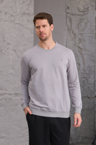Erkek Hafif Yuvarlak Yaka Rahat Sweatshirt GRİ