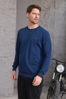 Erkek Hafif Yuvarlak Yaka Rahat Sweatshirt LACİVERT
