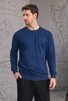 Erkek Hafif Yuvarlak Yaka Rahat Sweatshirt LACİVERT