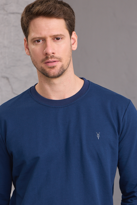 Erkek Hafif Yuvarlak Yaka Rahat Sweatshirt LACİVERT