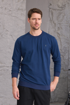 Erkek Hafif Yuvarlak Yaka Rahat Sweatshirt LACİVERT