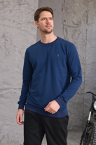 Erkek Hafif Yuvarlak Yaka Rahat Sweatshirt LACİVERT