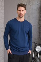 Erkek Hafif Yuvarlak Yaka Rahat Sweatshirt LACİVERT