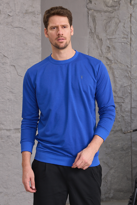Erkek Hafif Yuvarlak Yaka Rahat Sweatshirt SAKS MAVİ