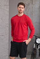 Erkek Hafif Yuvarlak Yaka Rahat Sweatshirt KIRMIZI