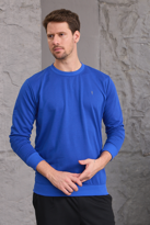 Erkek Hafif Yuvarlak Yaka Rahat Sweatshirt SAKS MAVİ