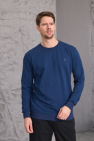 Erkek Hafif Yuvarlak Yaka Rahat Sweatshirt LACİVERT