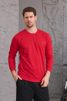 Erkek Hafif Yuvarlak Yaka Rahat Sweatshirt KIRMIZI