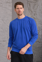 Erkek Hafif Yuvarlak Yaka Rahat Sweatshirt SAKS MAVİ