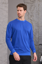 Erkek Hafif Yuvarlak Yaka Rahat Sweatshirt SAKS MAVİ