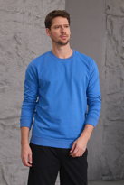 Erkek Hafif Yuvarlak Yaka Rahat Sweatshirt MAVİ