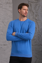 Erkek Hafif Yuvarlak Yaka Rahat Sweatshirt MAVİ