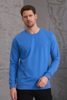 Erkek Hafif Yuvarlak Yaka Rahat Sweatshirt MAVİ