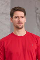 Erkek Hafif Yuvarlak Yaka Rahat Sweatshirt KIRMIZI