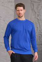 Erkek Hafif Yuvarlak Yaka Rahat Sweatshirt SAKS MAVİ