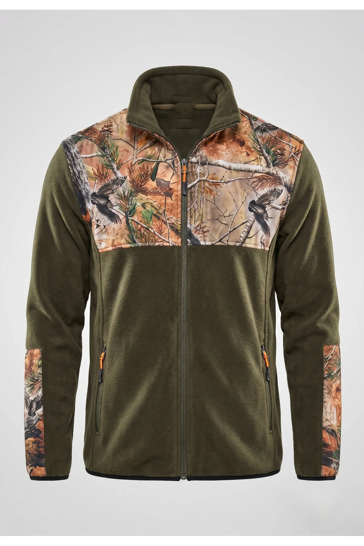 Erkek Haki Çulluk Desenli Polar Mont Avcı Kamuflaj Outdoor Ceket
