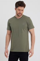 Erkek Haki Slim Fit Bisiklet Yaka %100 Pamuk Kısa Kollu Pamuklu T