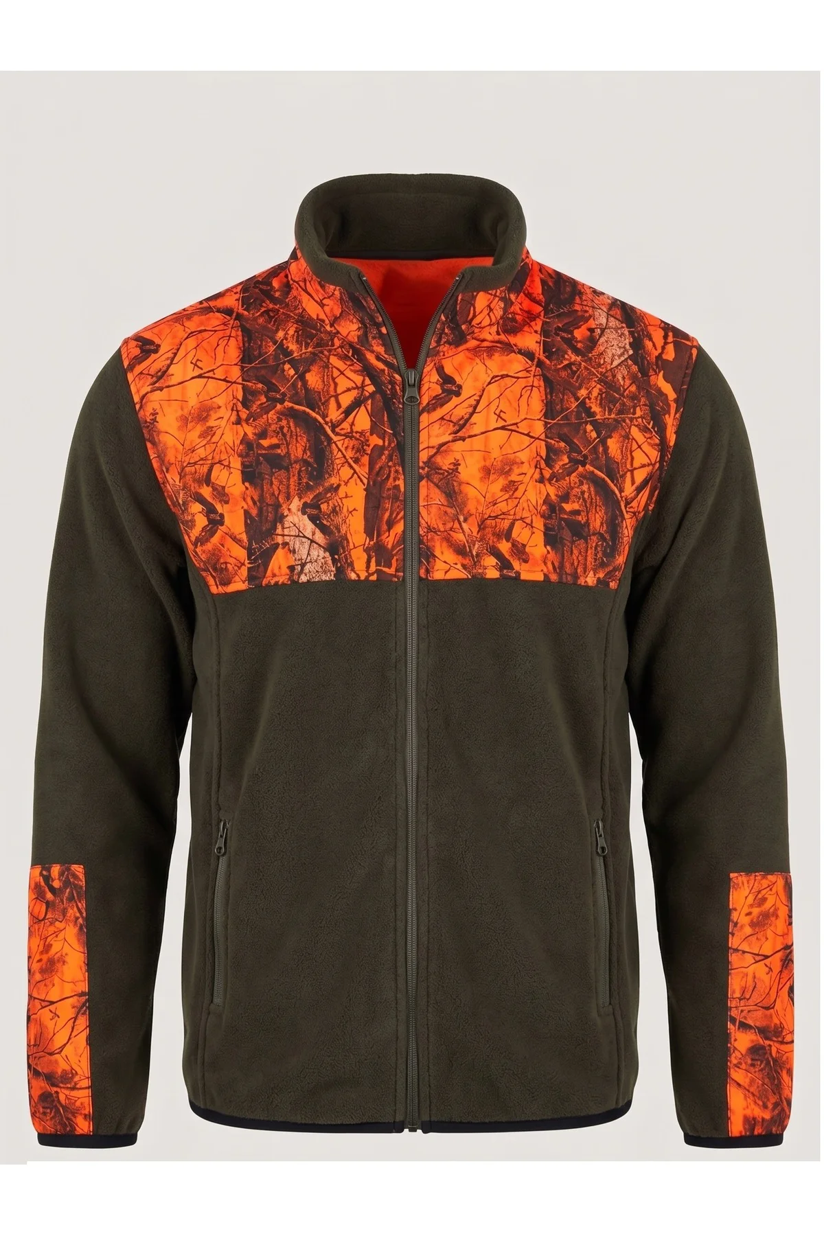 Erkek Haki Turuncu Saz Desenli Polar Mont Avcı Balıkçı Outdoor Ce