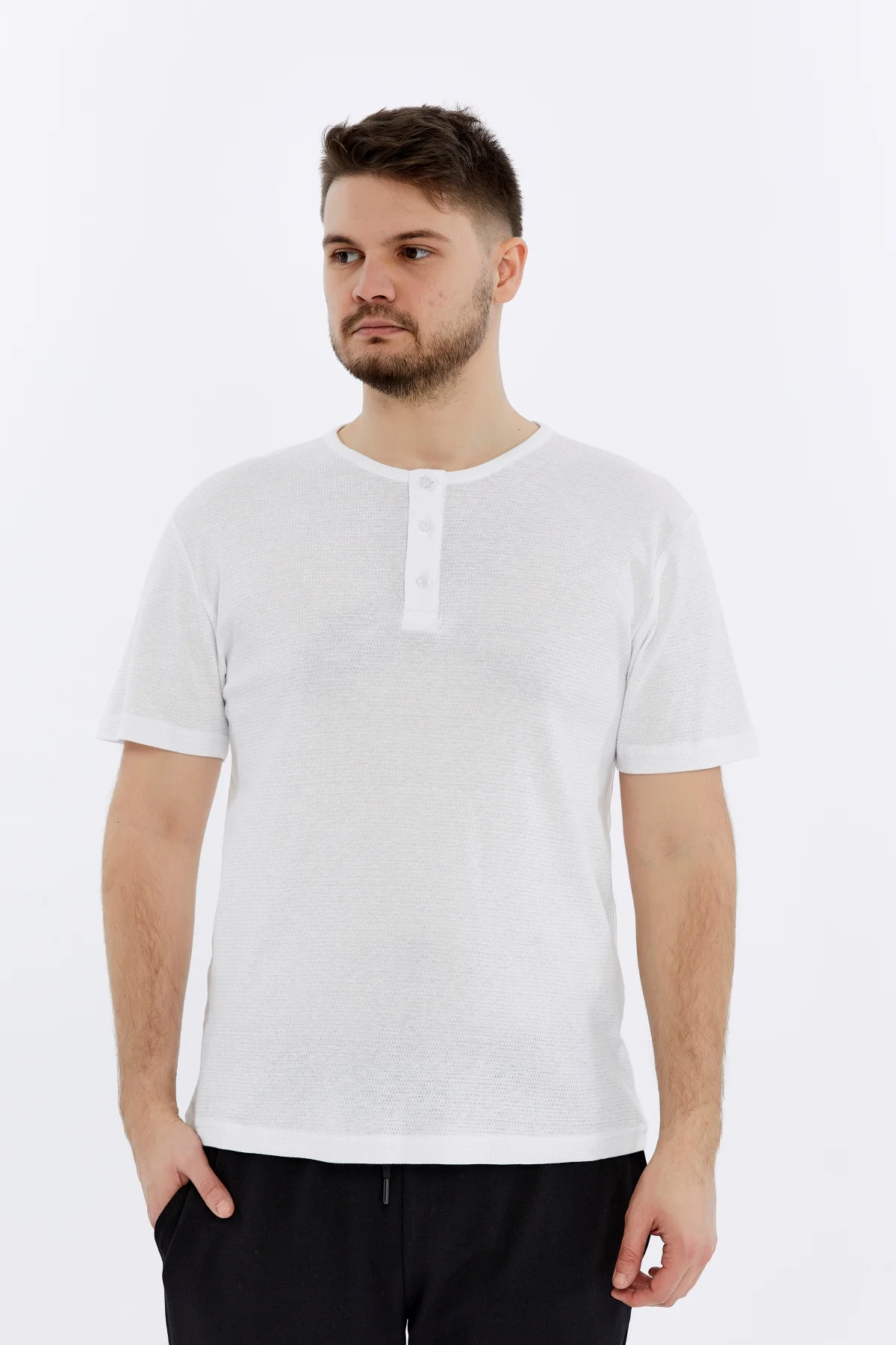 Erkek Henley Yaka %100 Pamuklu Rahat Kesim Günlük Basic 2'li Tişö