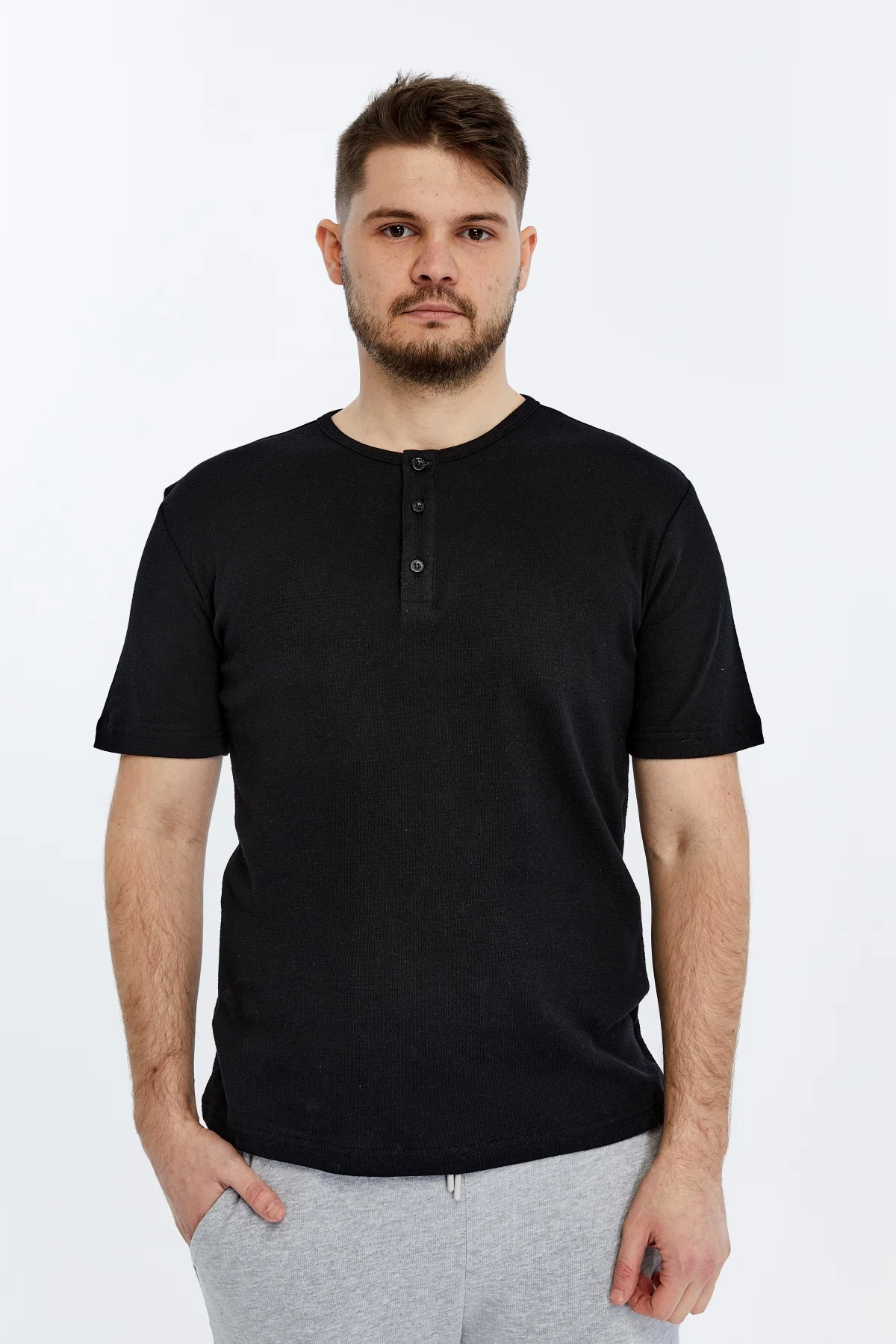 Erkek Henley Yaka %100 Pamuklu Rahat Kesim Günlük Basic 2'li Tişö