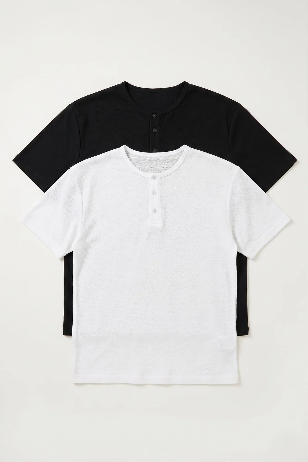 Erkek Henley Yaka %100 Pamuklu Rahat Kesim Günlük Basic 2'li Tişö