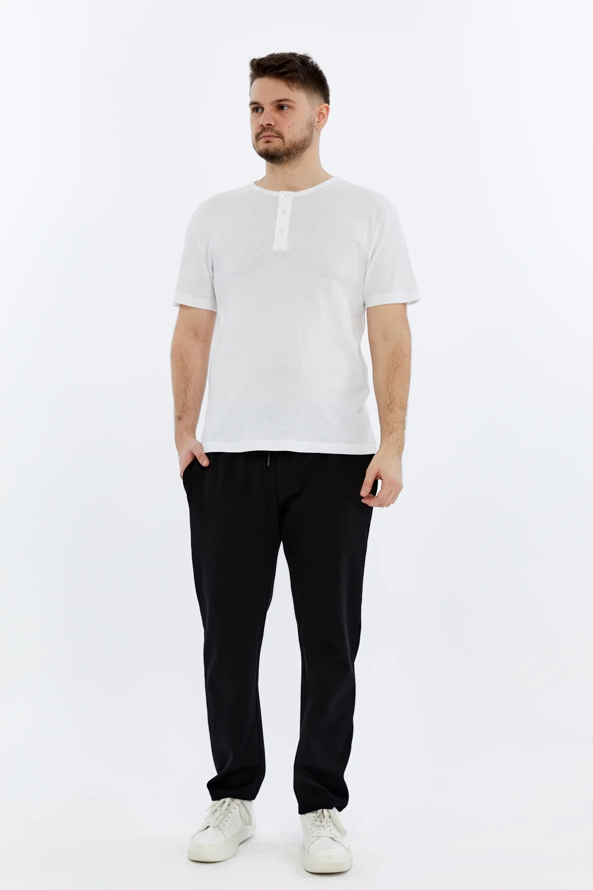 Erkek Henley Yaka %100 Pamuklu Rahat Kesim Günlük Basic 2'li Tişö