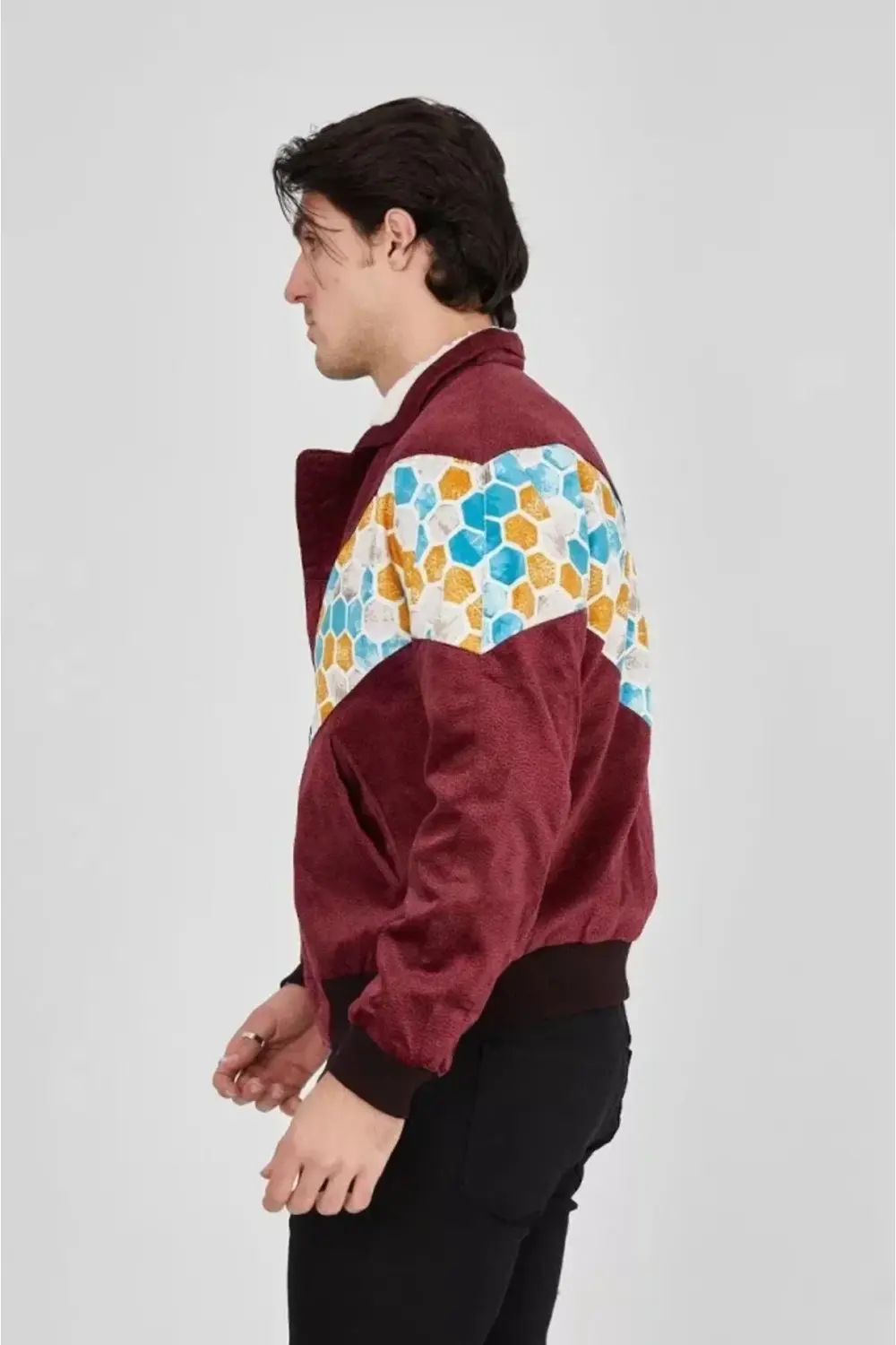 Erkek İçi Astarlı İçten Yaka Kısmı Peluşlu Beyaz Şeritli Vintage