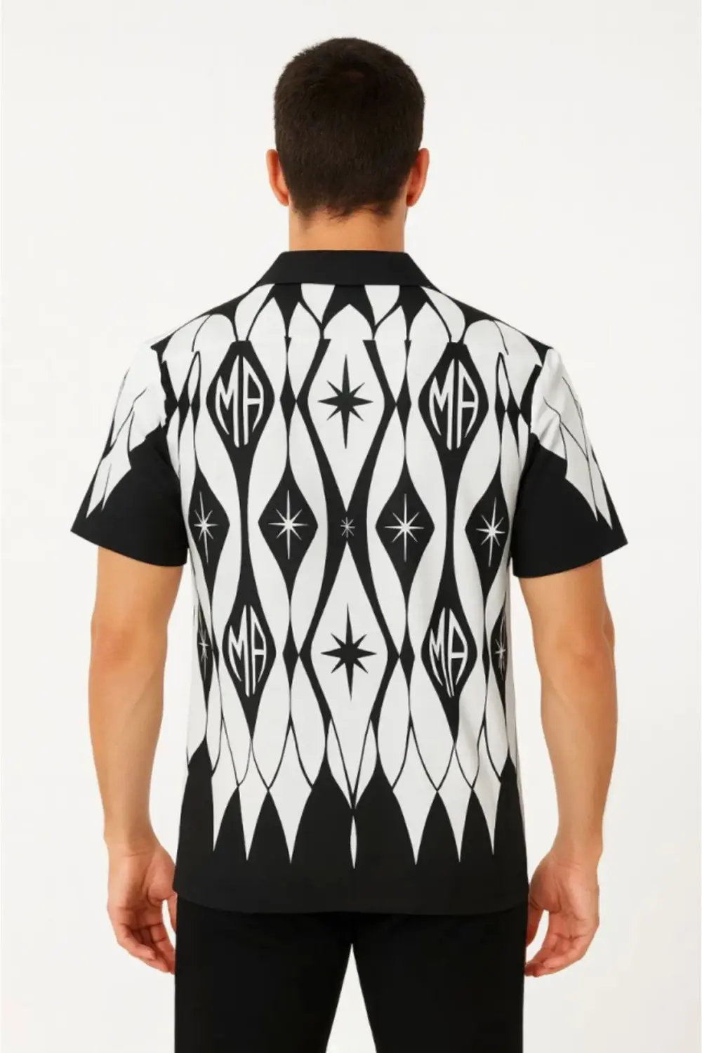 Erkek İki İplik Kumaş Dijital Baskılı Gömlek - Siyah