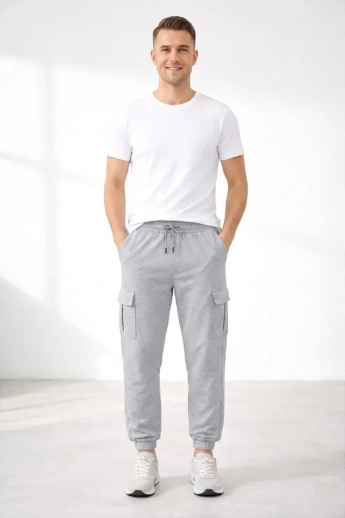 Erkek Jogger Eşofman Altı Regular Fit , Kargo Cepli, Lastikli Paç