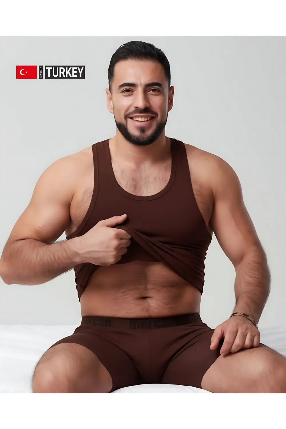 Erkek Kahverengi Takım Özel Kutuda Uzun Kesim Boxer + Sporcu Atle