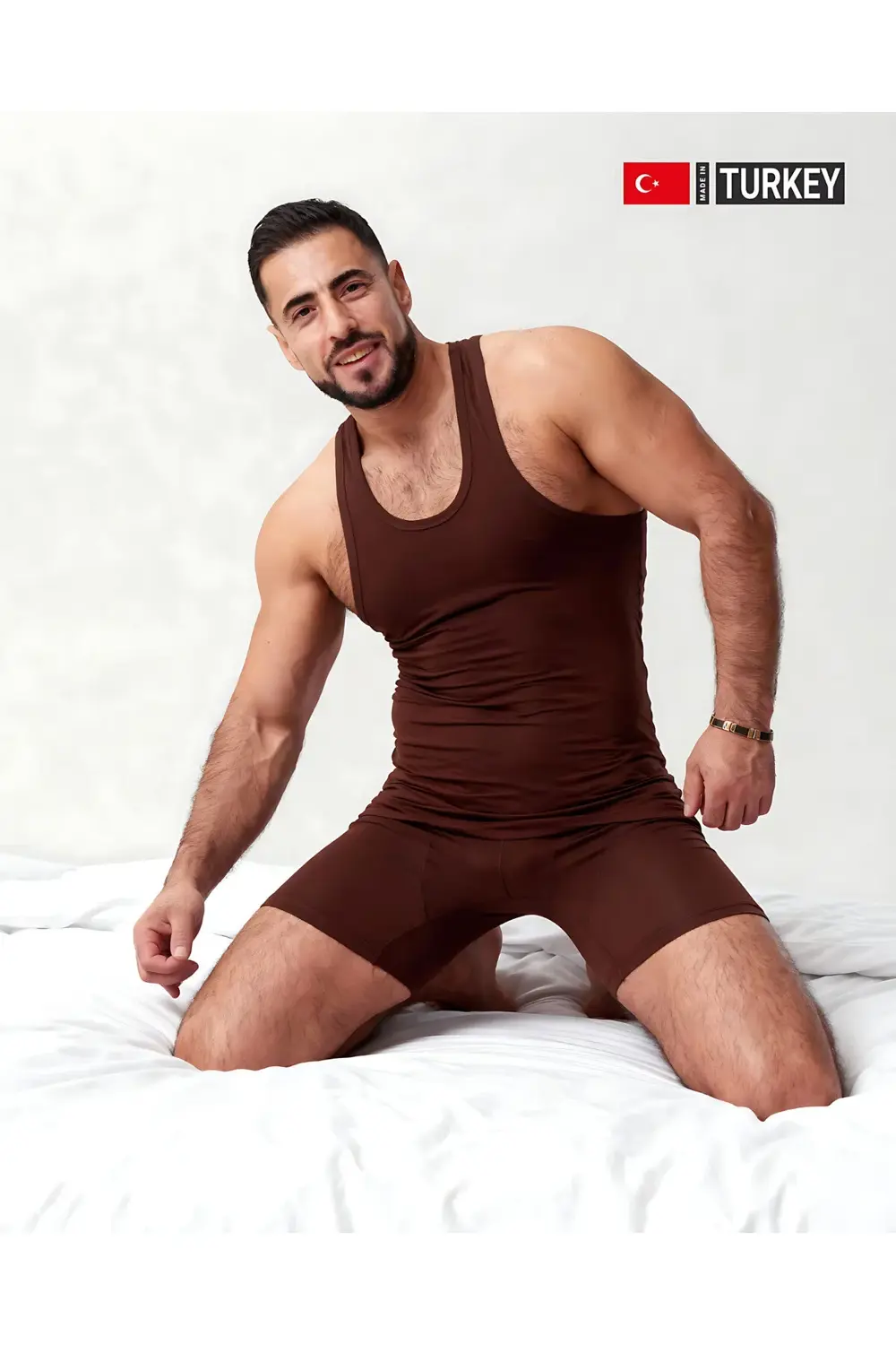 Erkek Kahverengi Takım Özel Kutuda Uzun Kesim Boxer + Sporcu Atle