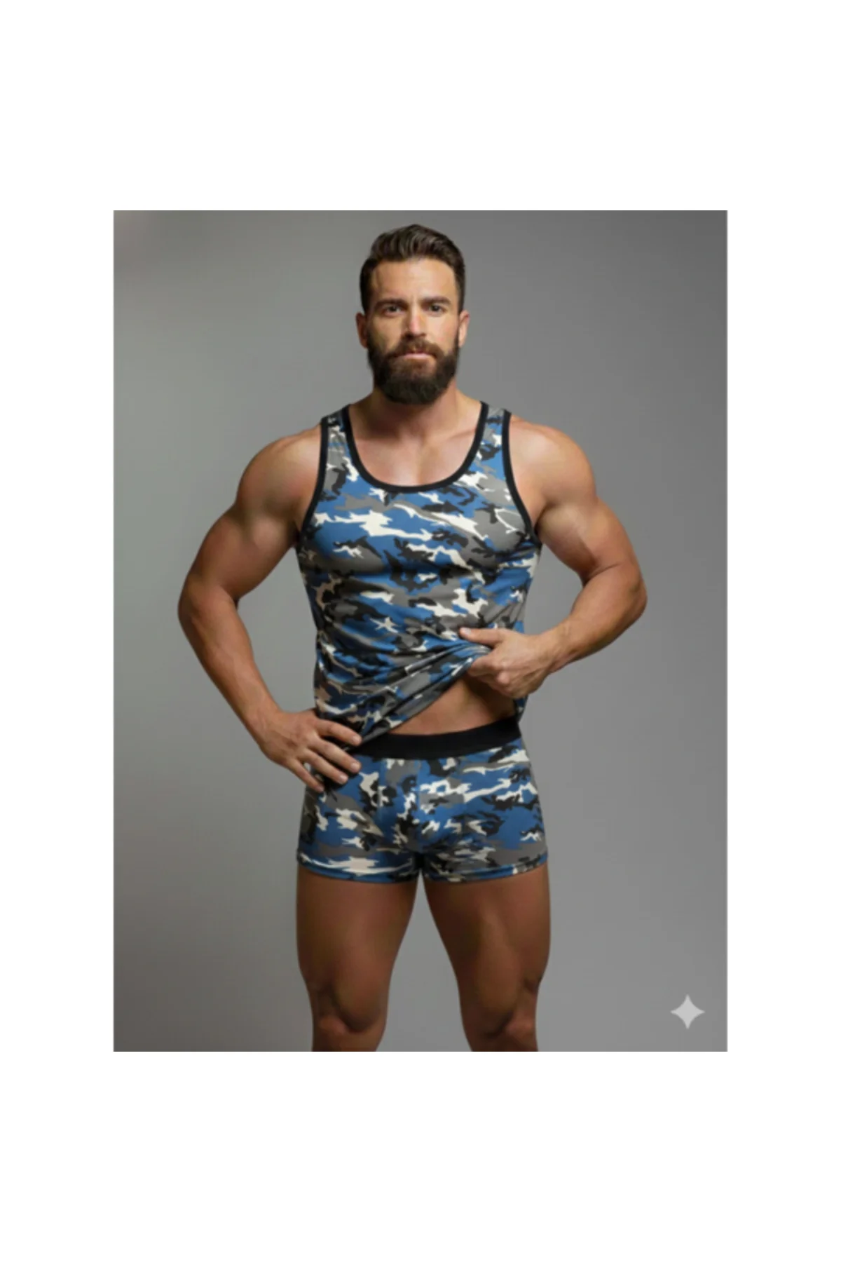 Erkek Kamuflaj Tank Top Boxer İç Çamaşır Takımı Erkek Kamuflaj Tank Top Boxer İç Çamaşır Takımı