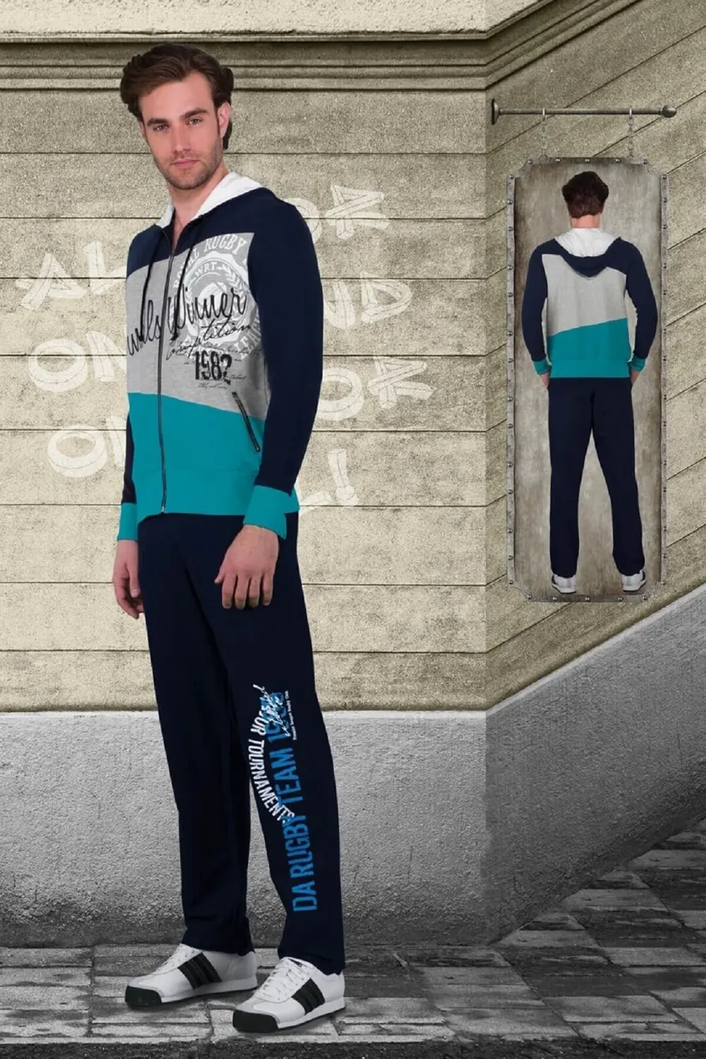 Erkek Kapüşonlu Uzun Kol Lacivert Eşofman Takımı