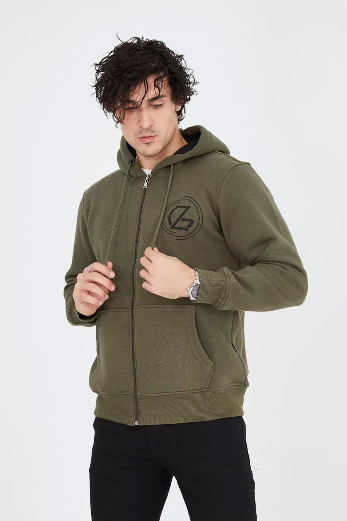 Tommy Hilfiger Erkek Kapüşonlu Baskili Fermuarli Hirka - Yeşil