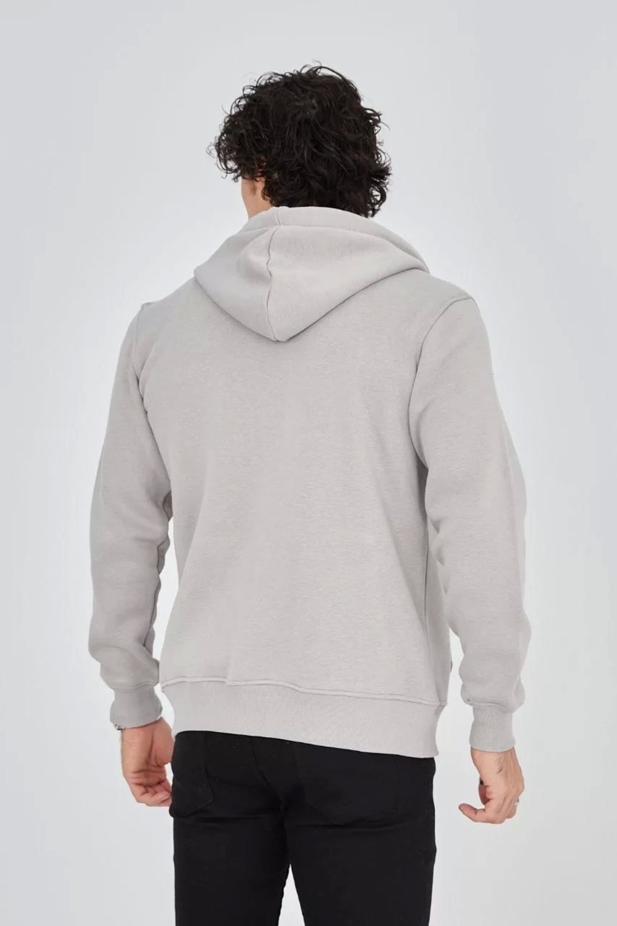 Tommy Hilfiger Erkek Kapüşonlu Baskili Fermuarli Hirka - Boyali Gri