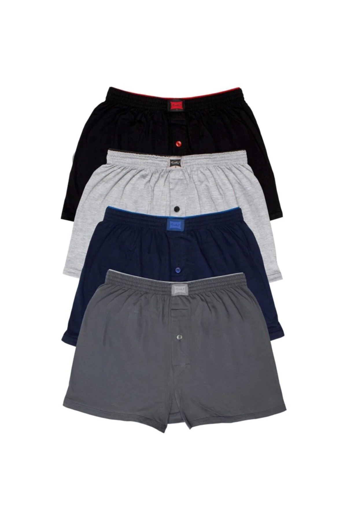 Erkek Karışık Renk Penye Havlu Lastikli Bel Düğmeli Boxer 4'lü Paket