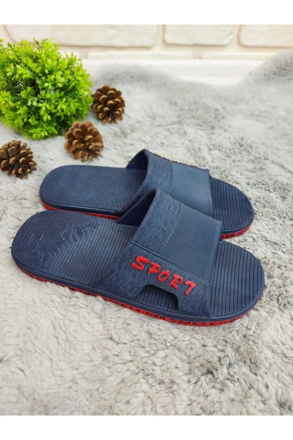 Erkek Kaymaz Taban Banyo Balkon Sport Lacivert-kırmızı