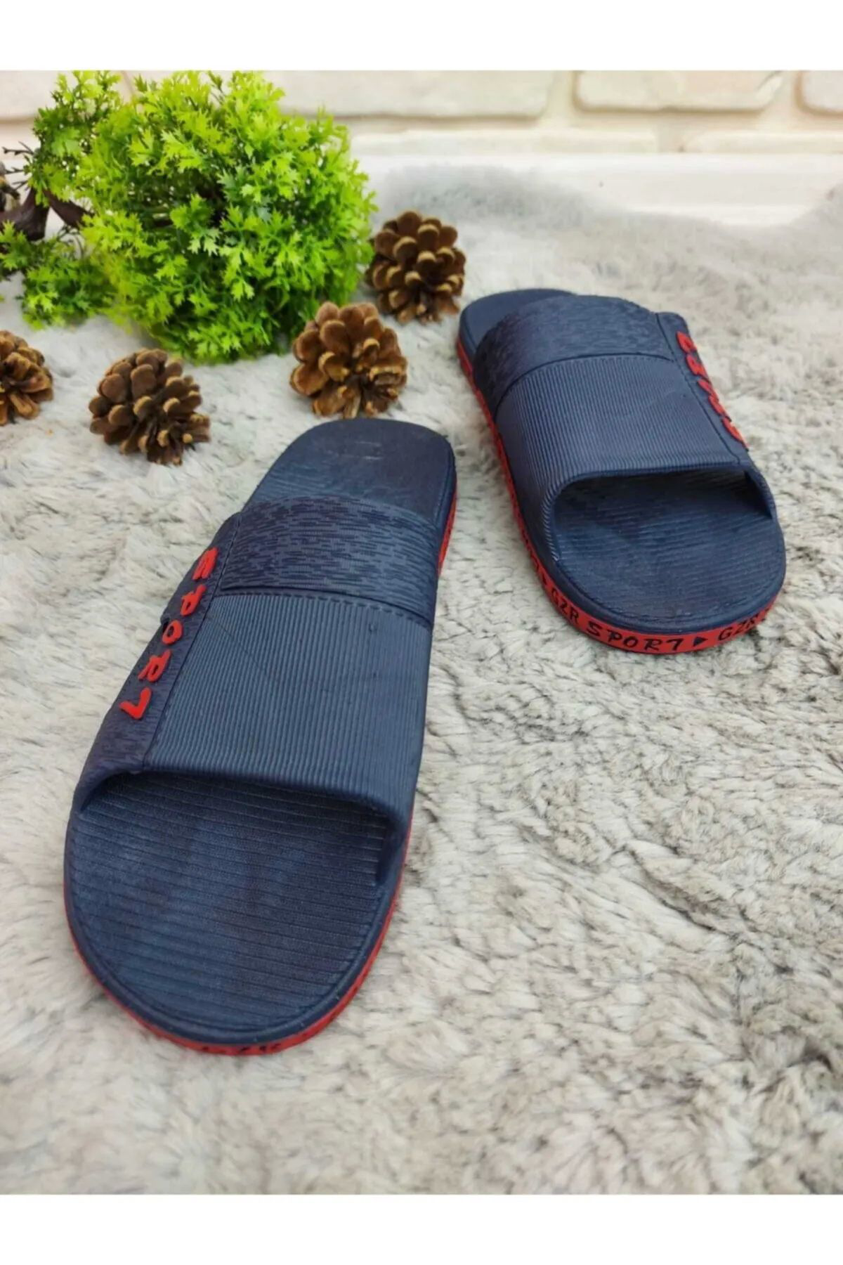Erkek Kaymaz Taban Banyo Balkon Sport Lacivert-kırmızı