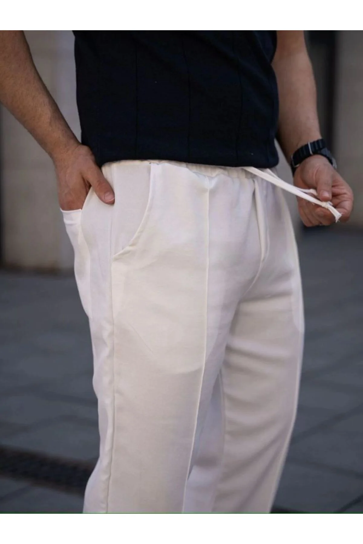 Erkek Keten Cepli Çıma Dikişli Jogger Buggy Pantalon Rahat Kalıp 