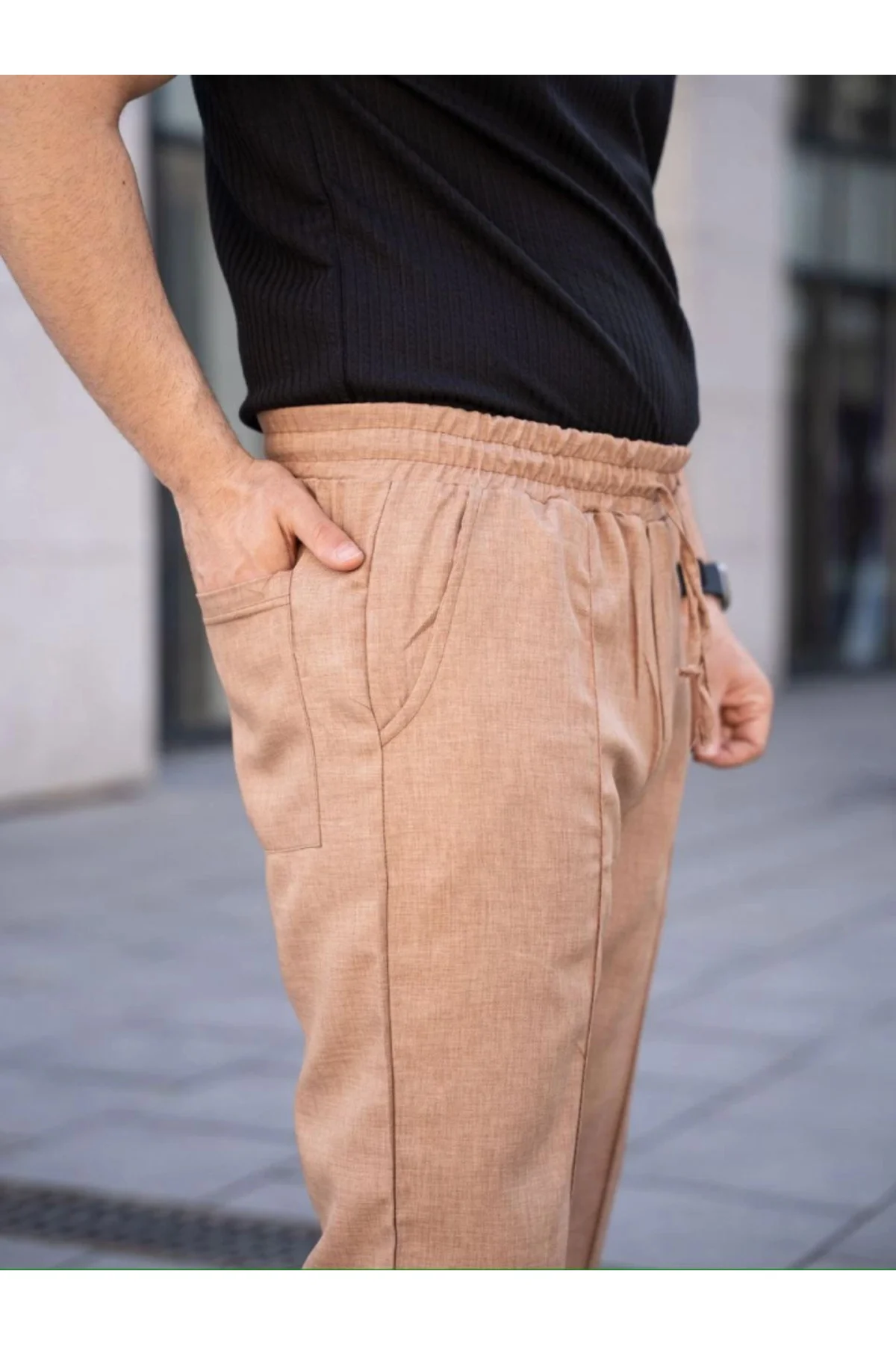 Erkek Keten Cepli Çıma Dikişli Jogger Buggy Pantalon Rahat Kalıp 