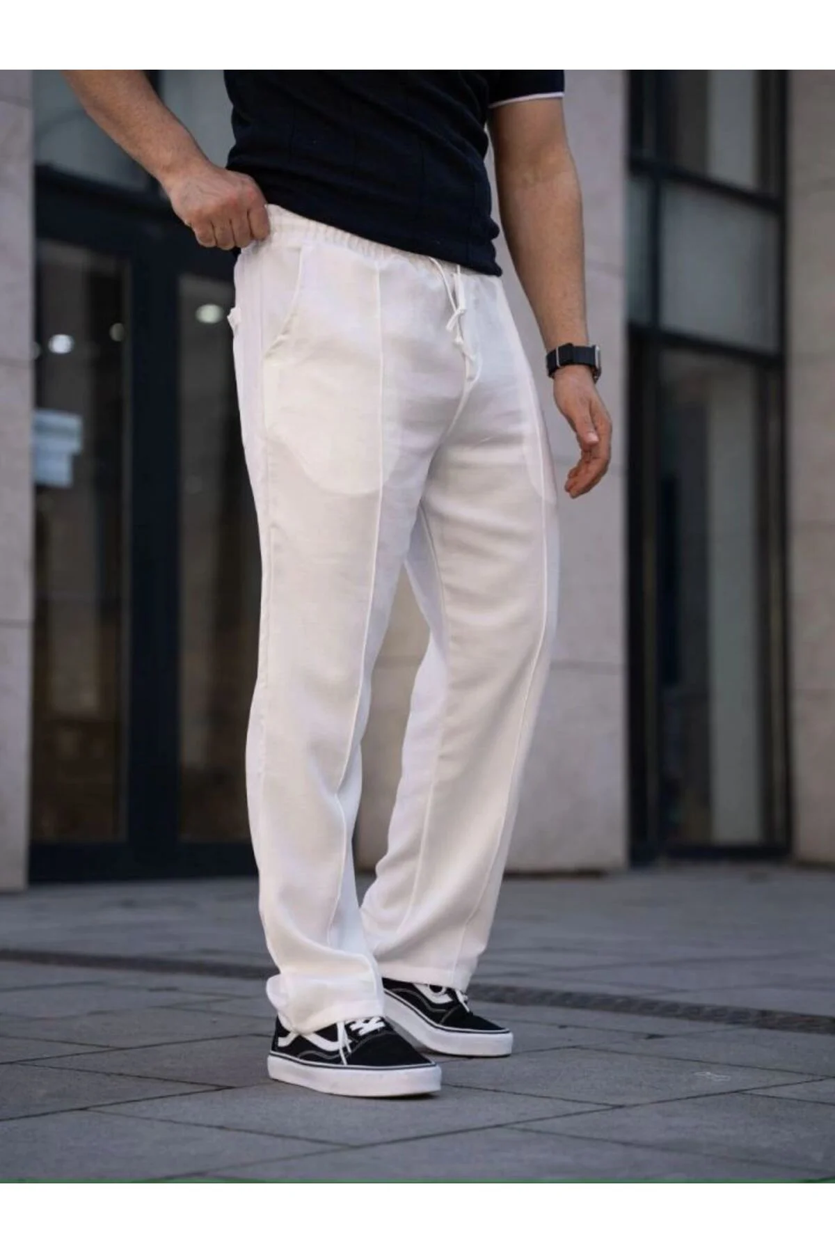 Erkek Keten Cepli Çıma Dikişli Jogger Buggy Pantalon Rahat Kalıp 