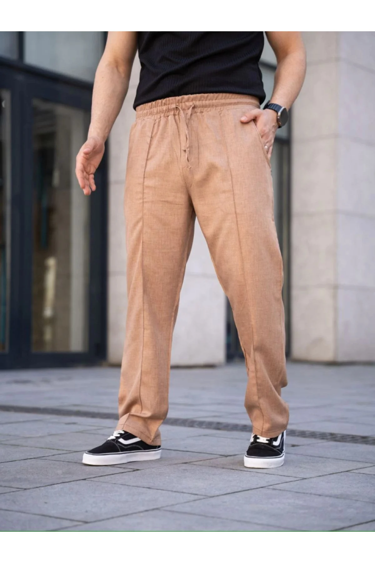Erkek Keten Cepli Çıma Dikişli Jogger Buggy Pantalon Rahat Kalıp 