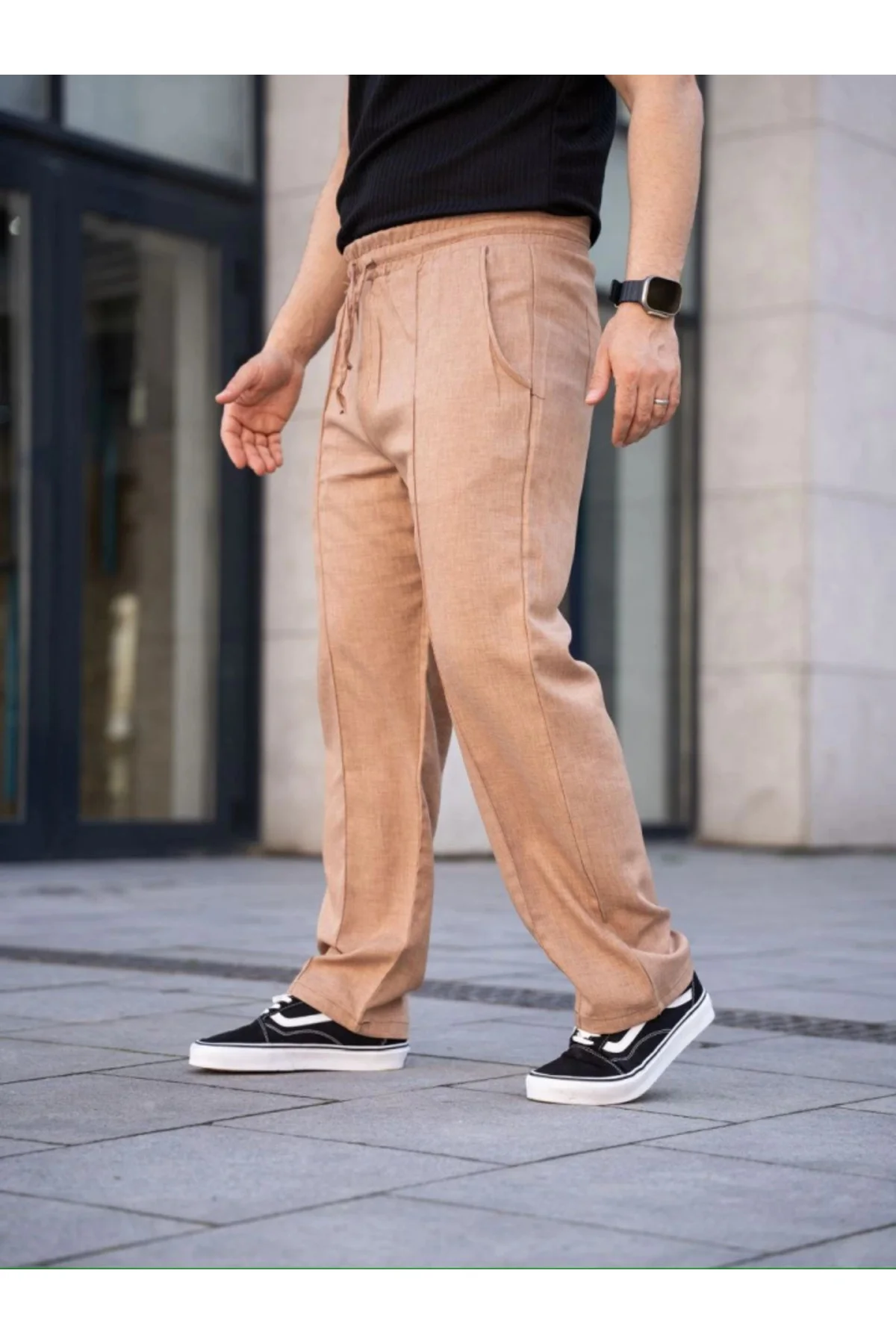 Erkek Keten Cepli Çıma Dikişli Jogger Buggy Pantalon Rahat Kalıp 