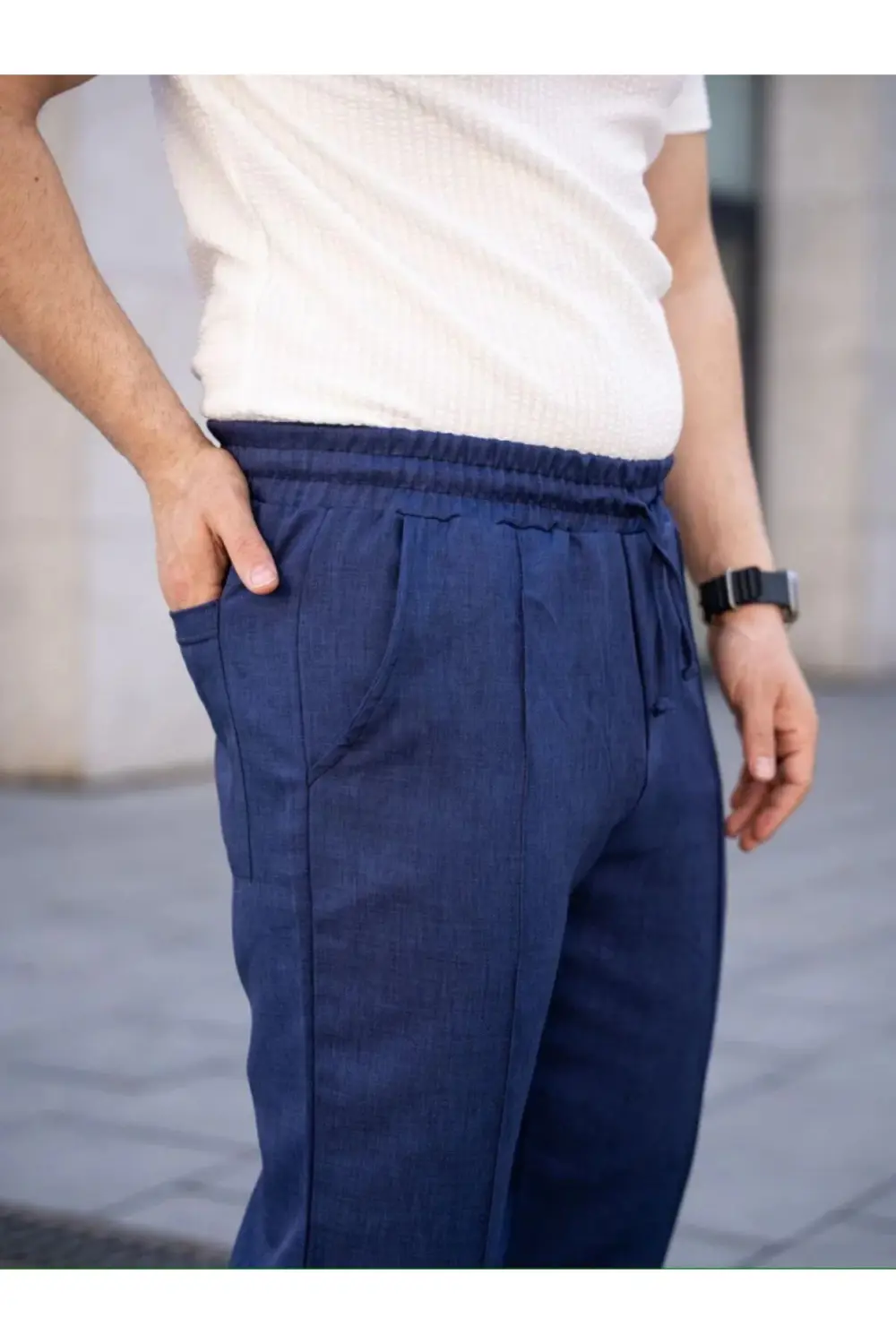 Erkek Keten Cepli Çıma Dikişli Jogger Buggy Pantalon Rahat Kalıp