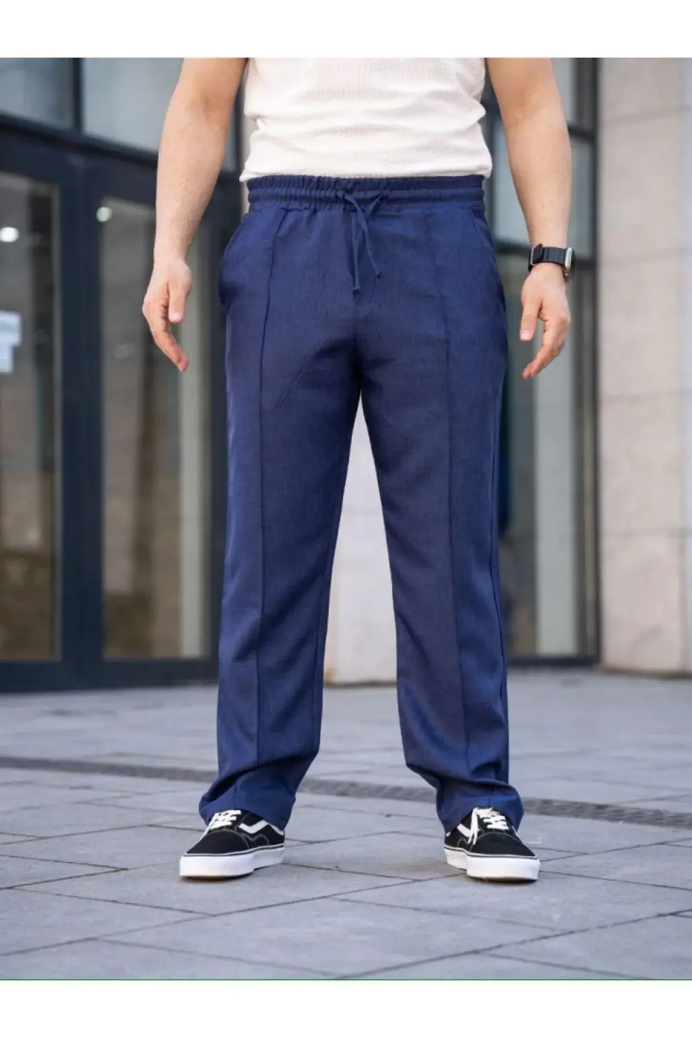 Erkek Keten Cepli Çıma Dikişli Jogger Buggy Pantalon Rahat Kalıp